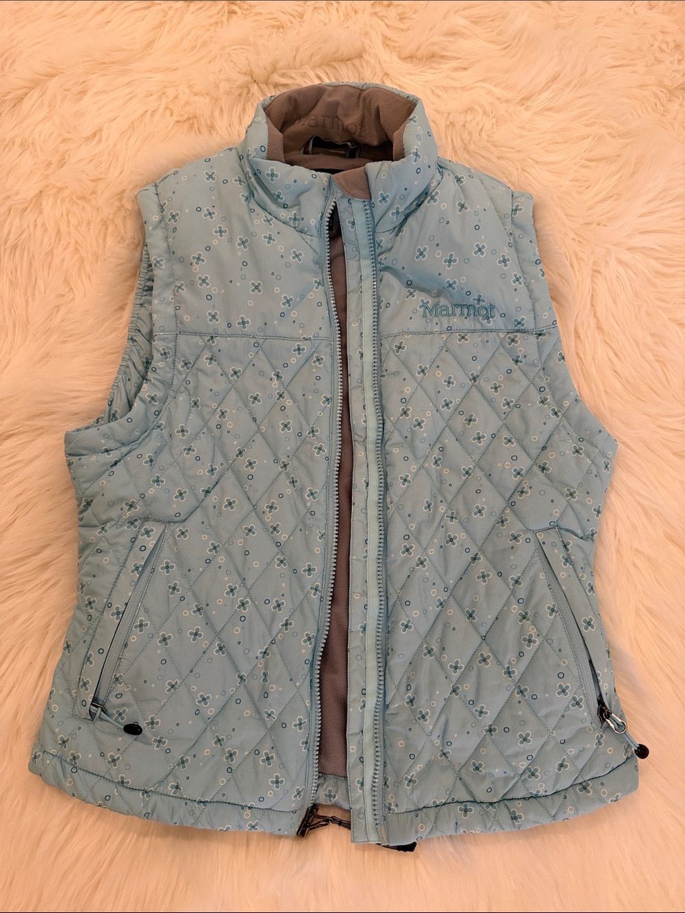 Marmot Pale Blue Quilted Floral-Print Vest